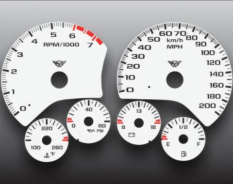 Whitegauges 1997-2004 Chevrolet Corvette 200 MPH C5 HUD White Face Gauges 9704CC-2628