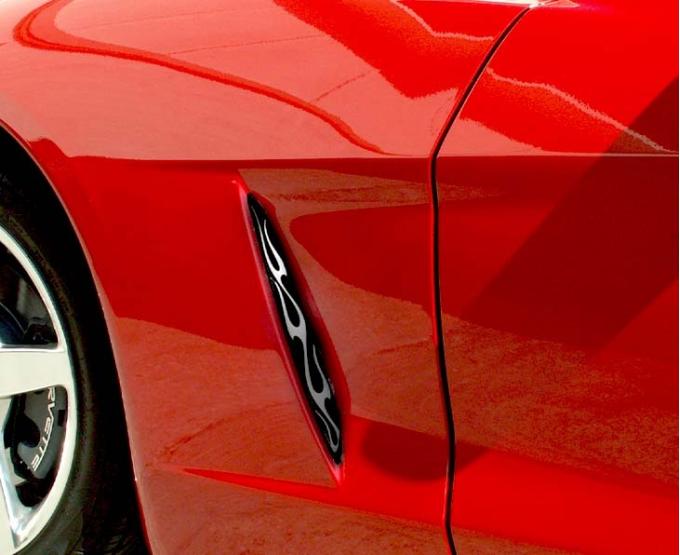 American Car Craft 2005-2013 C6 Corvette - Vent Grilles Flame Style Side 2Pc Front, Polished Stainless Steel 042135