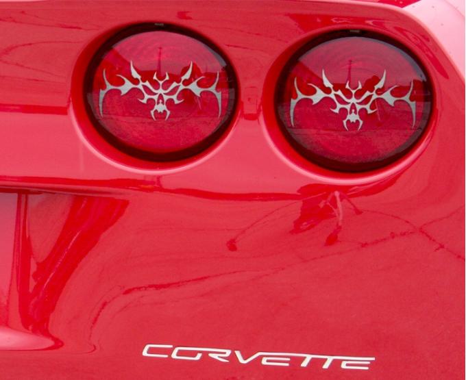 American Car Craft 2005-2013 C6 Corvette - Taillight Covers Tribal Skull 4Pc, Polished Stainless Steel 042073