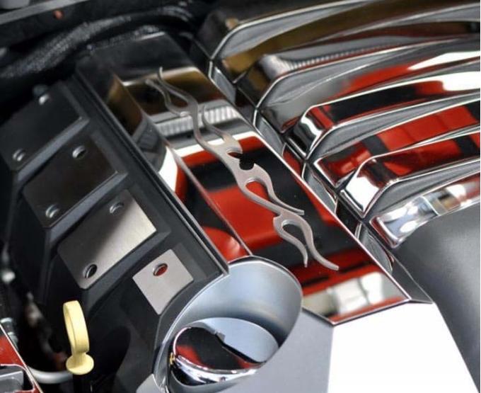 American Car Craft 2010-2015 Camaro SS - Fuel Rail Covers Tribal Flame Style 2Pc, Polished Stainless Steel 103010