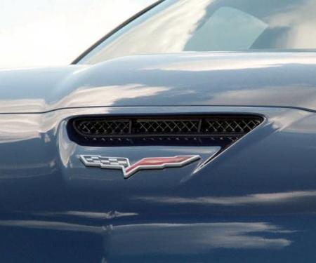 American Car Craft 2006-2013 Z06/GS/ZR1/C6 Corvette - Hood Vent Grilles, Blakk Stealth Stainless Laser Mesh 042099