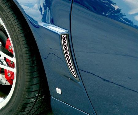 American Car Craft 2006-2013 Z06/GS/ZR1/C6 Corvette - Laser Mesh Rear Side Vent Grilles 2Pc, Polished Stainless Steel 042058