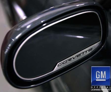 American Car Craft 2005-2013 C6 Corvette - CORVETTE Style Side View Mirror Trim 2Pc [ Auto-Dim], Brushed Stainless 042088