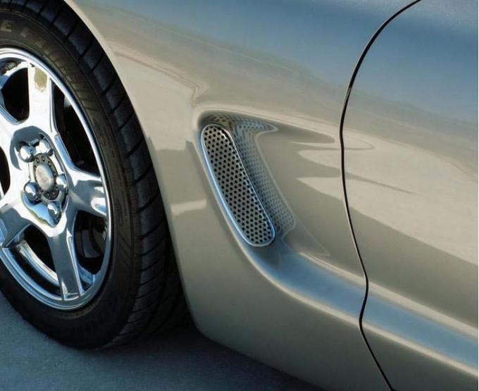 American Car Craft 1997-2004 C5/Z06 Corvette - Side Vent Grilles 2Pc, Perforated with Polished Finish 032015