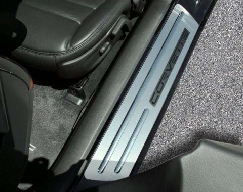American Car Craft 2005-2007 C6 Corvette - Outer Door Sills with Chrome Ribs 2Pc, Brushed Stainless Steel 041018