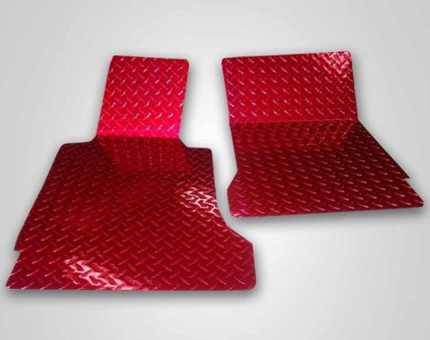 American Car Craft 2005-2013 C6 Corvette - Red Diamond Plate Floor Mats 2Pc, Polished Aluminum 041002