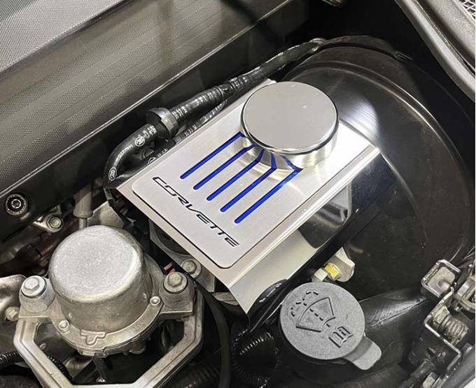 American Car Craft 2014-2019 C7 Corvette Master Cylinder Cover Automatic Polished Stainless with Brushed Ribbed Top Plate Corvette Style, Choose Color 053135