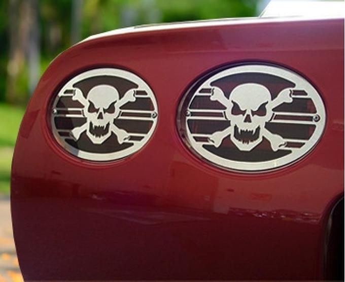 American Car Craft 1997-2004 C5/Z06 Corvette - Taillight Grilles Skull Style 4Pc, Stainless Steel 032044