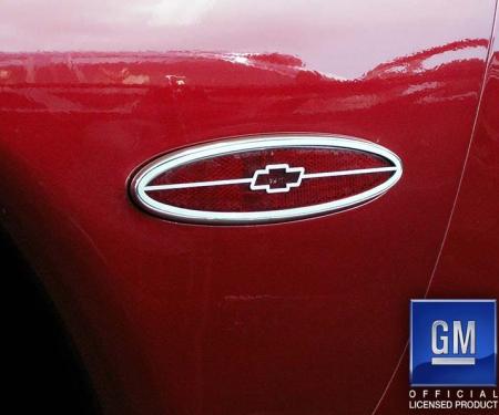 American Car Craft 1997-2004 C5 Corvette - Side Marker Trim Rear Chevy Bowtie 2Pc, Stainless Steel (BRUSHED) 032035