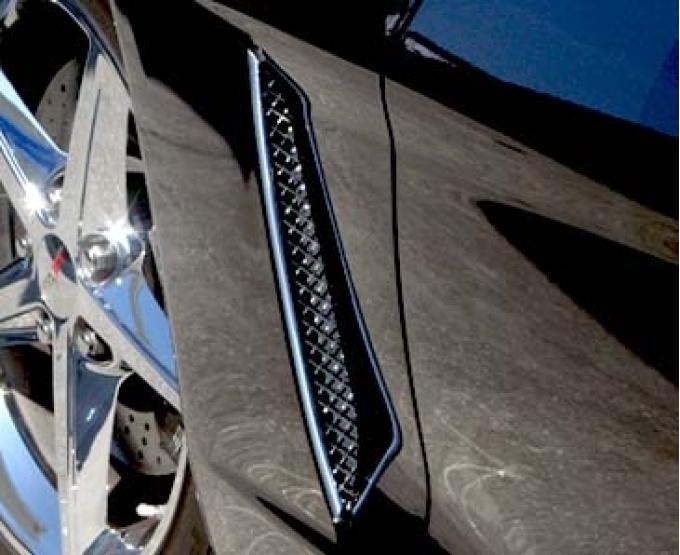 American Car Craft 2005-2013 C6 Corvette - Laser Mesh Side Vent Grilles 2Pc, Polished Stainless Steel 042053