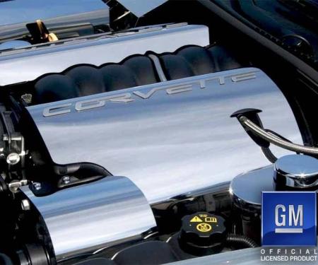 American Car Craft 2005-2007 C6 Corvette - Fuel Rail Covers with CORVETTE script, Polished Stainless Steel 043114