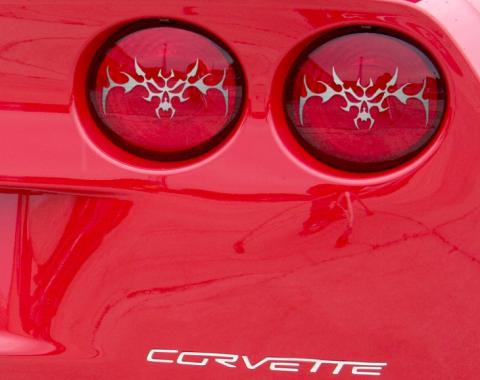 American Car Craft 2005-2013 C6 Corvette - Taillight Covers Tribal Skull 4Pc, Polished Stainless Steel 042073