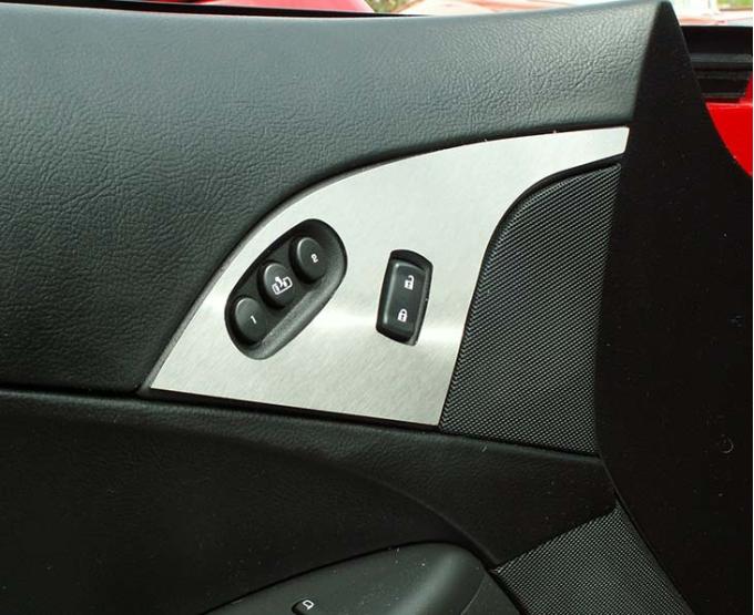 American Car Craft 2005-2013 C6 Corvette - Door Lock Trim Plate 2Pc with option button, Brushed Stainless 041021