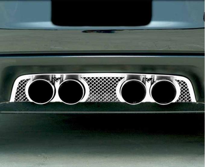American Car Craft 2005-2013 C6 Corvette - Laser Mesh Exhaust Filler Panel, NPP Dual-Mode/Bi-Mode, Stainless Steel 042006