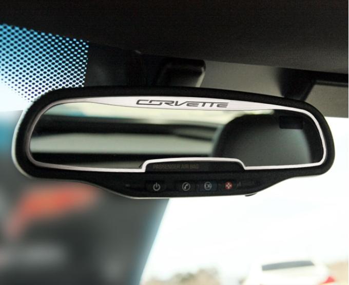 American Car Craft 2014-2019 C7 Corvette Stingray -Rear View Mirror Trim with Etched CORVETTE [AutoDim], Brushed 051010