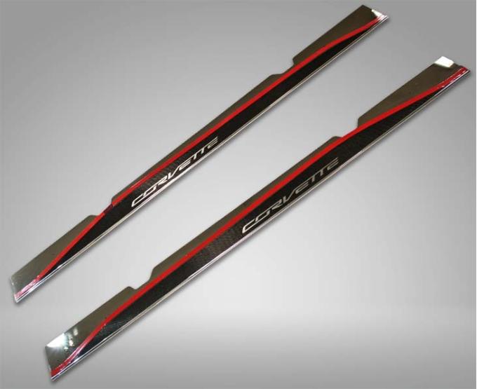 American Car Craft 2014-2019 C7 Stingray/Z51 Corvette - Side Skirts, 22 Gauge Stainless Steel With Carbon Fiber Overlay 052048