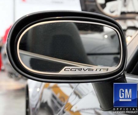 American Car Craft 2005-2013 C6 Corvette - CORVETTE Style Side View Mirror Trim 2Pc [Standard], Brushed Stainless 042086