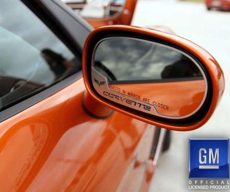 American Car Craft 2005-2013 C6 Corvette - Side View Mirror Trim Crossed Flags 2Pc [Auto-Dim], Brushed Stainless 042087