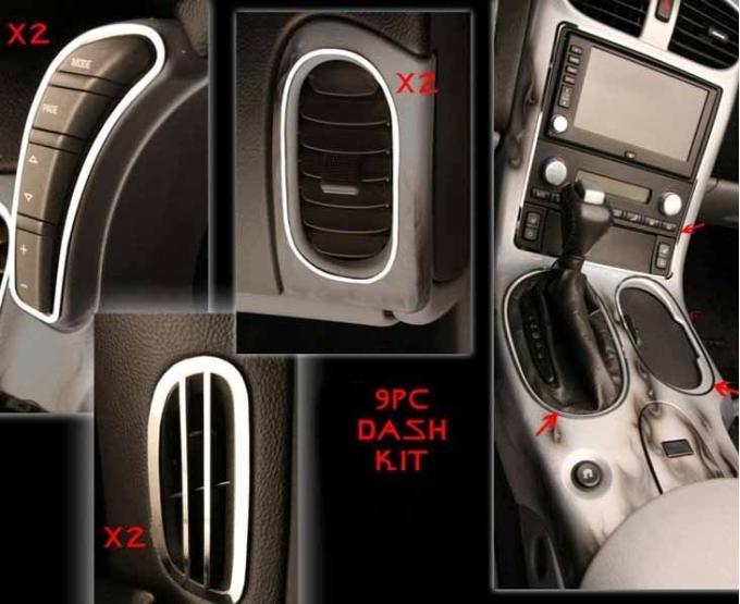 American Car Craft 2005-2013 C6 Corvette - Dash Trim Kit 9Pc, Brushed Stainless Steel 041045
