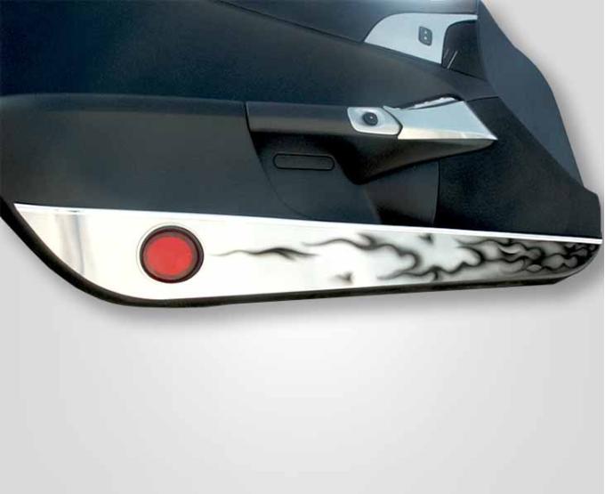 American Car Craft 2005-2013 C6 Corvette - Door Guards with Black Flames 2Pc, Brushed Stainless Steel 041020