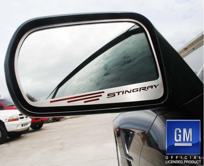 American Car Craft 2014-2019 C7 Corvette - Side View Mirror Trim with Etched STINGRAY with Color Slots 2Pc, Brushed, Choose Color 052031