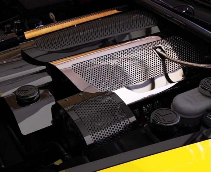 American Car Craft 2008-2012 C6/GS Corvette - Fuel Rail Covers Replacement Style with Cap, Perforated Stainless 043051