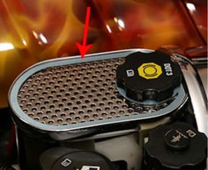 American Car Craft 1997-2004 C5/Z06 Corvette - Brake Master Cylinder Cover with Cap Cover, Perforated Stainless 033081