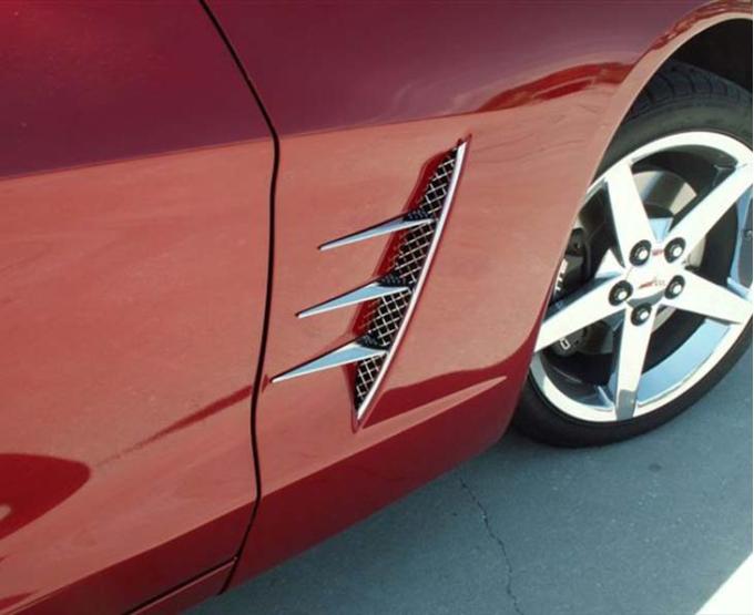 American Car Craft 2005-2013 C6 Corvette - Vent Spears with Laser Mesh Vents 8Pc, Polished Stainless Steel 042050