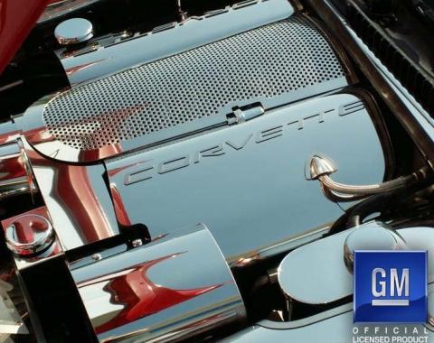 American Car Craft 1999-2004 C5/Z06 Corvette - Fuel Rail Covers CORVETTE Style 2Pc with Oil Cap Cover, Stainless Steel 033038
