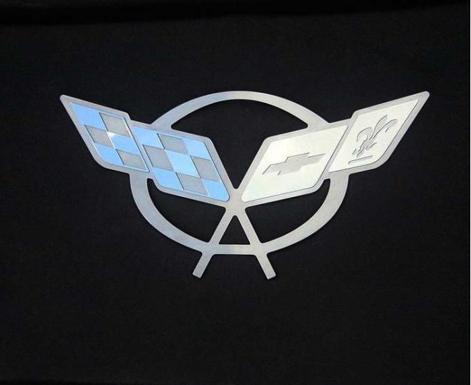 American Car Craft 1997-2004 C5 Corvette - Hood Liner Badge C5 Crossed Flags, Stainless Steel 033080