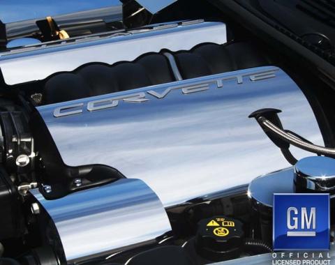 American Car Craft 2008-2013 C6/GS Corvette - Fuel Rail Covers with CORVETTE script, Polished Stainless Steel, Dry Sump Opt. 043115