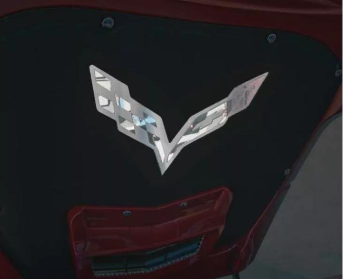 American Car Craft 2014-2019 C7/Z51 Stingray Corvette - Hood Emblem Corvette Flags, Polished/Brushed Stainless Steel 053021