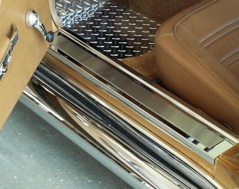 American Car Craft 1968-1977 C3 Corvette Door Sill Plates Polished with Brushed Inserts Deluxe 2pc, Polished Base with Brushed Accent Plate 011002