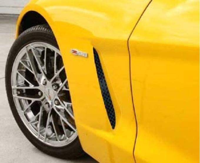American Car Craft 2005-2013 C6 Corvette - Side Vent Grilles 2Pc, Blakk Stealth Stainless Laser Mesh 042096
