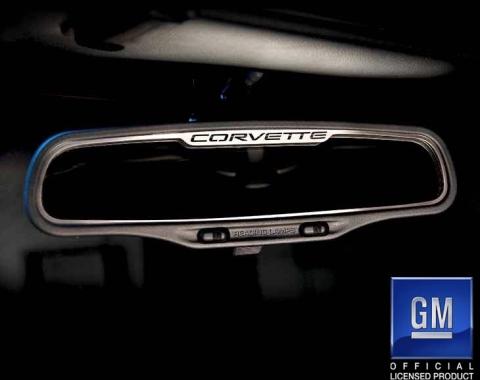 American Car Craft 1997-2004 C5/Z06 Corvette - CORVETTE Style Rear View Mirror Trim Auto-Dim, Brushed Stainless 031042