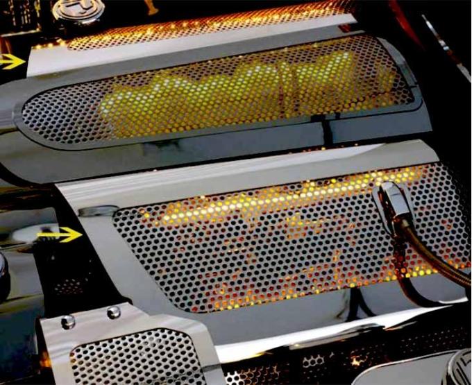 American Car Craft 2005-2007 C6 Corvette - Illuminated Fuel Rail Replacement Covers Perforated, Stainless Steel, Choose LED Color 043103