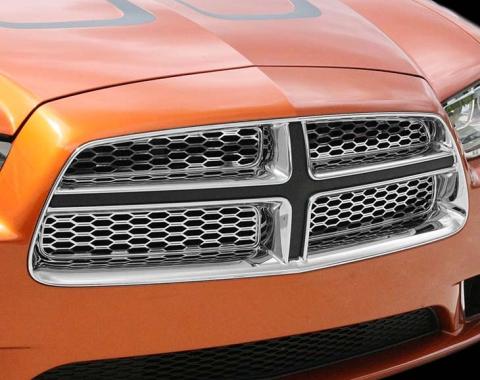 American Car Craft 2011-2013 Dodge Charger - Upper Front Grille Overlays 4Pc, Polished Stainless Steel 332005