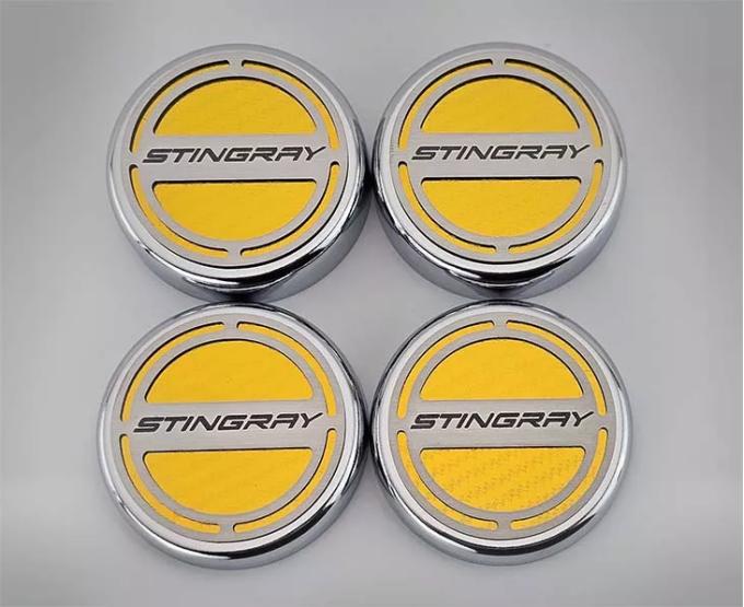 American Car Craft 2020-2024 C8 Corvette Coupe - Cap Cover Set 4pc Carbon Fiber Inserts with Stainless Stingray Logo, Choose Color 883061