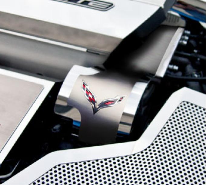 American Car Craft 2014-2019 C7 Corvette - Alternator Cover Crossed Flags Emblem, Stainless Steel, Choose Color 053091