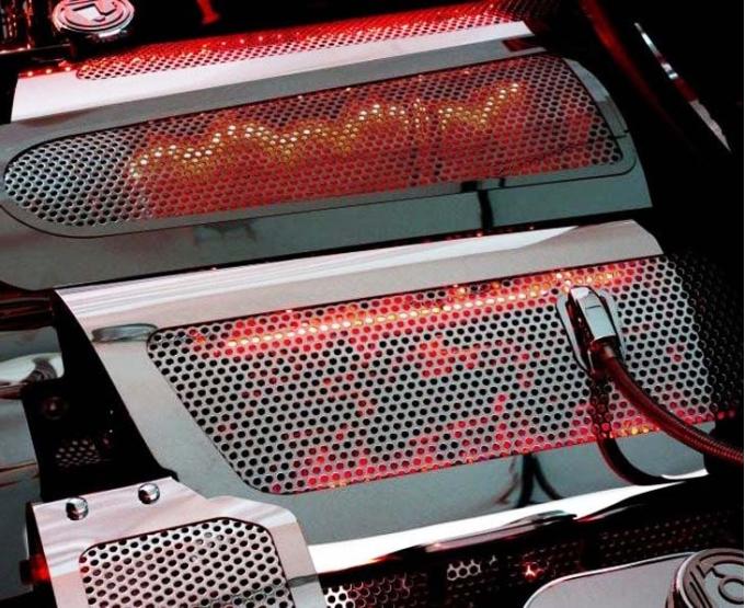 American Car Craft 2008-2013 C6/GS Corvette - Illuminated Fuel Rail Covers Replacement Style 2Pc, Perforated Stainless, Choose LED Color 043052