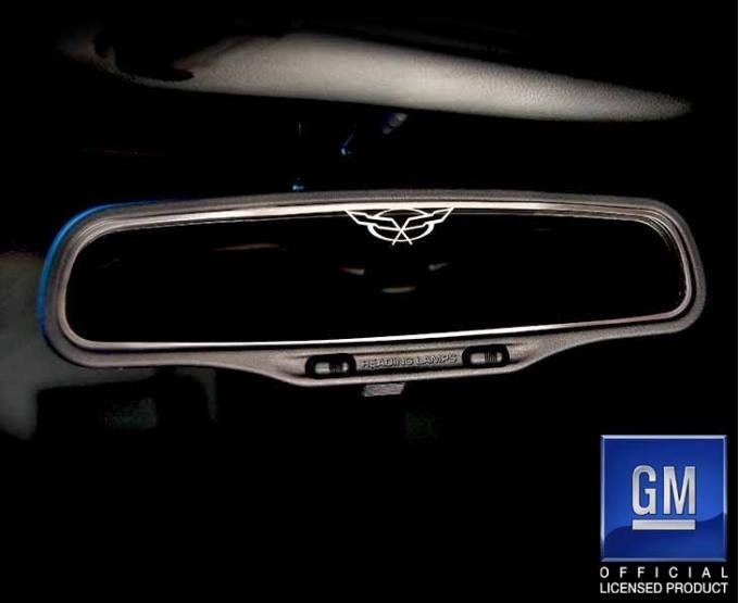 American Car Craft 1997-2004 C5/Z06 Corvette - Rear View Mirror Trim with Crossed Flags Auto-Dim, Brushed Stainless 031043