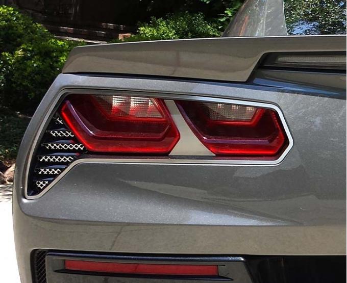American Car Craft 2014-2019 C7 Z06/Grand Sport - Matrix Series Alumi-Steel Tail Light Grilles 2Pc, Polished Stainless/Aluminum 052006