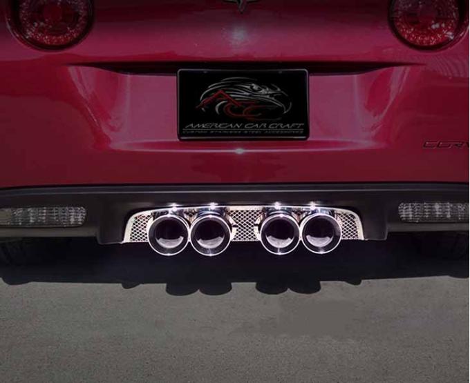 American Car Craft 2005-2013 C6 Corvette - Laser Mesh Exhaust Filler Panel, B&B Route 66 Quad 4.0 Round Tips, Stainless 042024
