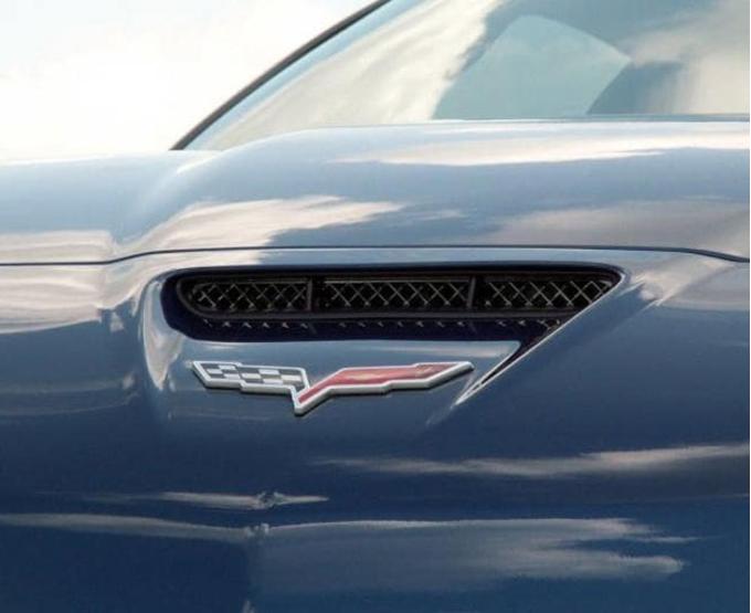 American Car Craft 2006-2013 Z06/GS/ZR1/C6 Corvette - Hood Vent Grilles, Blakk Stealth Stainless Laser Mesh 042099