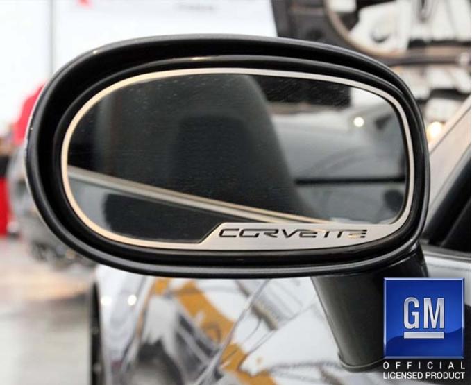 American Car Craft 2005-2013 C6 Corvette - CORVETTE Style Side View Mirror Trim 2Pc [Standard], Brushed Stainless 042086