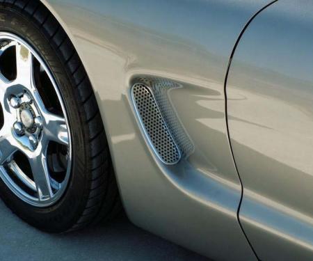 American Car Craft 1997-2004 C5/Z06 Corvette - Side Vent Grilles 2Pc, Perforated with Polished Finish 032015