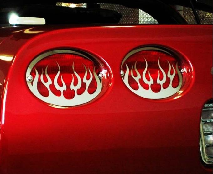 American Car Craft 1997-2004 C5/Z06 Corvette - Taillight Grilles Flame Style 4Pc, Polished Stainless Steel 032040