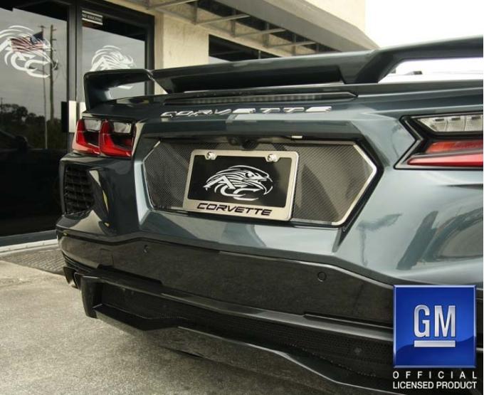 American Car Craft 2020-2024 C8 Corvette - CORVETTE Style License Plate Frame, Brushed Stainless, Choose Color Inlay 882008
