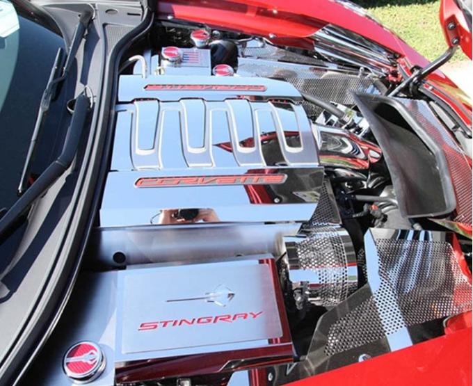 American Car Craft 2014-2019 C7 Corvette Stingray - Lower Fuel Rail Covers OIL FILL VERSION 2Pc, Brushed Stainless Steel 053054