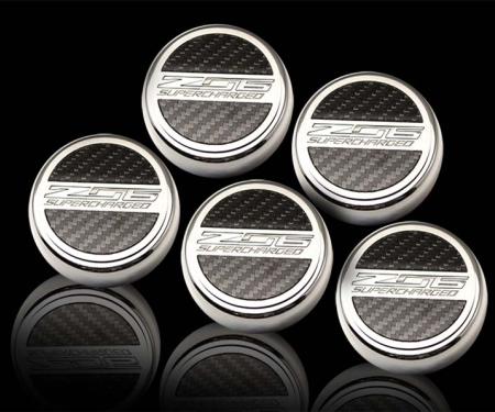 American Car Craft 2015-2019 C7 Z06 Corvette - 'Z06 SUPERCHARGED' Fluid Cap Covers Carbon Fiber (Manual - 6 Piece) 053094